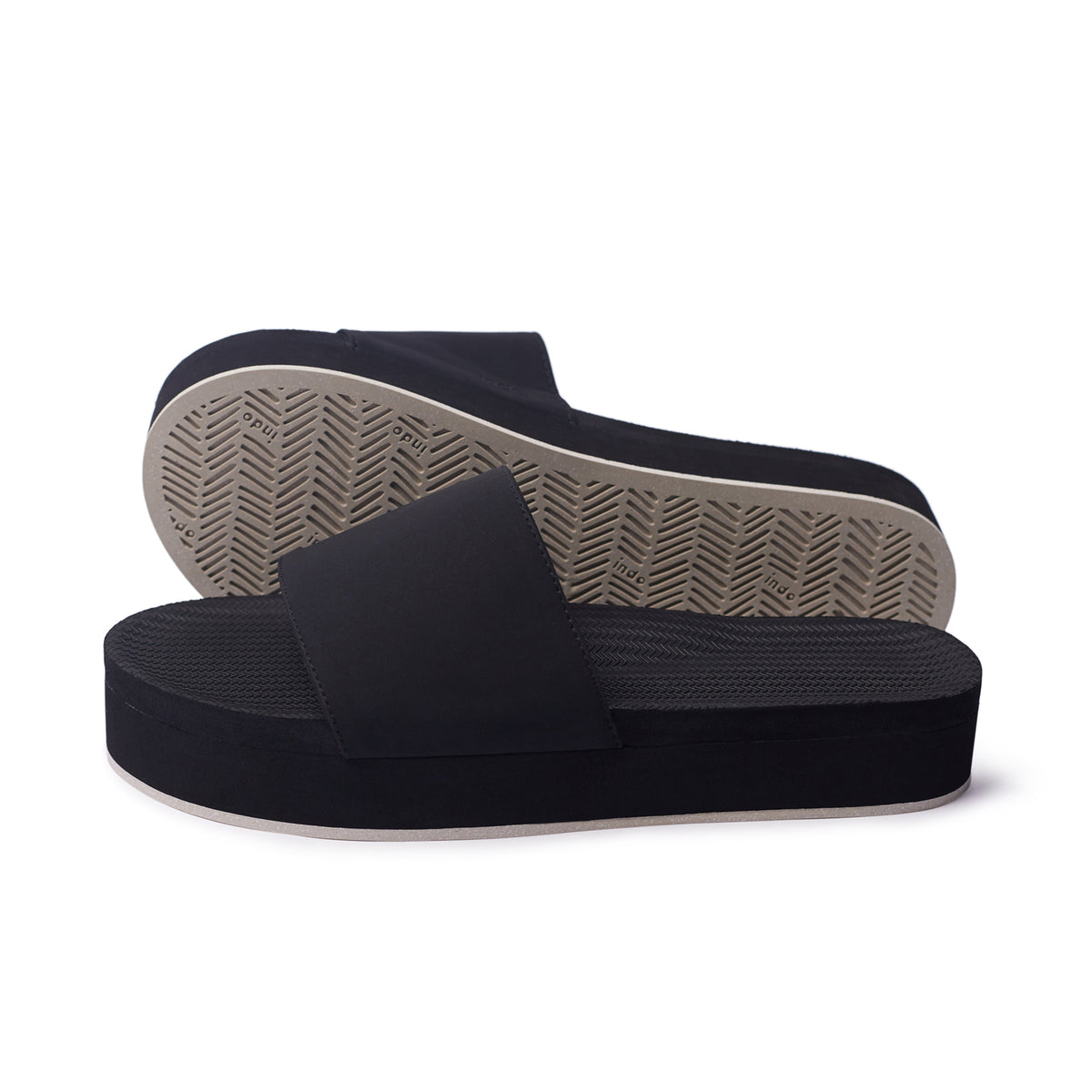 Womens Platform Slides - Sneaker Sole - Black/Sea Salt Sole